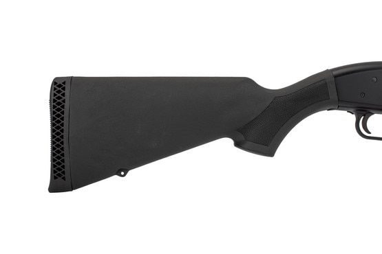 Mossberg lightweight synthetic Maverick 88 shotgun with comfortable recoil pad.